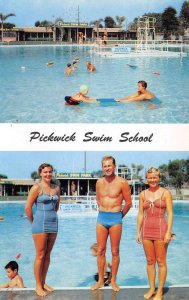 Burbank California Pickwick Swim School, Chrome Vintage Postcard U26644