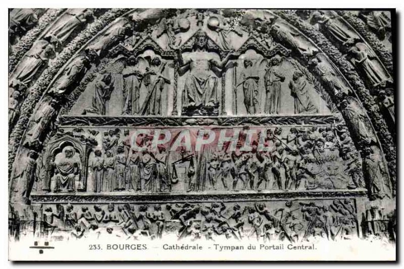 Old Postcard Bourges Cathedral Eardrum of the Central Portal