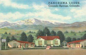 Colorado Springs Colorado Panorama Lodge occupation Teich linen Postcard 26-436