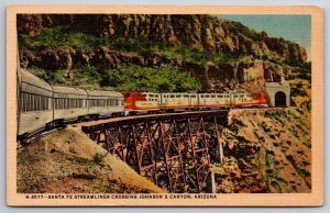 Fred Harvey~Arizona~Santa Fe Streamliner Crossing Johnsons Canyon~Vintage PC