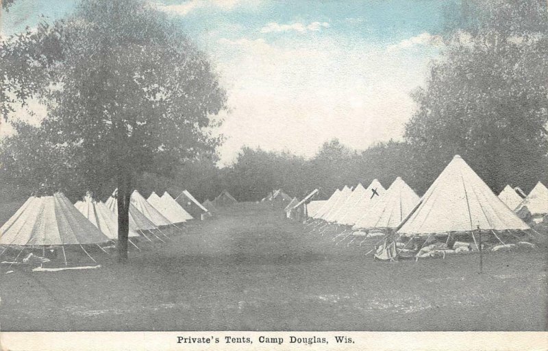 Private's Tents Camp Douglas, Wisconsin Military Army Vintage Postcard