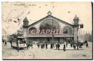 Old Postcard Tram Le Havre train station