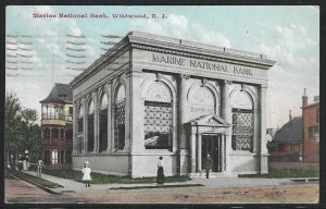 Marine National Bank, Wildwood, New Jersey, Early Postcard, Used in 1909