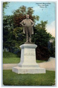 1918 Ingersoll Monument Scene Glen Oak Park Peoria IL Posted Trees Postcard