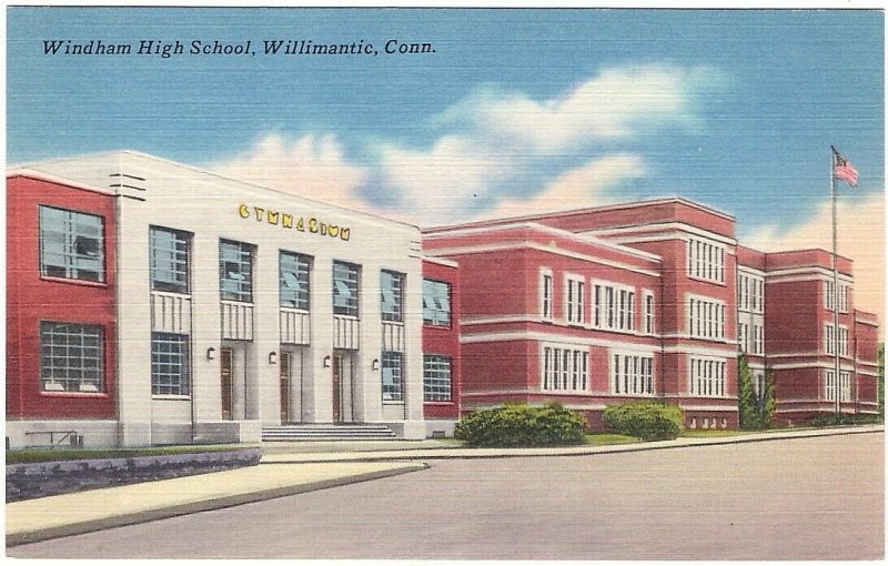Windham High School, Willimantic Connecticut, Vintage Linen Postcard