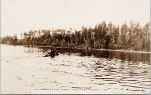 Swimming Moose Rainy Lake Ontario Fort Frances Unused RPPC Postcard F84