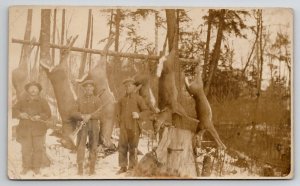 RPPC Hunters Dead Deer Strung Up Rifles Handsome Men Real Photo Postcard R30