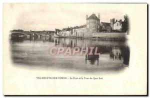 Old Postcard Villeneuve Sur Yonne Bridge and the Tower South Wharf