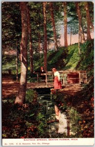 Benton Michigan MI, Eastman Springs, Lady Water Reflection,  Vintage Postcard