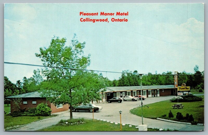 Postcard Collingwood Ontario c1970s Pleasant Manor Motel Old Cars Georgian Bay