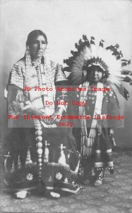 Native American Indians, RPPC, Studio Shot, Blue Hair & White Light