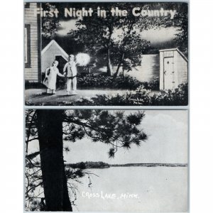 x2 LOT Cross Lake, MN First Night in Country Outhouse / Park Litho Photo PC A197