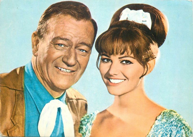Postcard Actor film star movie man john wayne claudia cardinale beauty smile