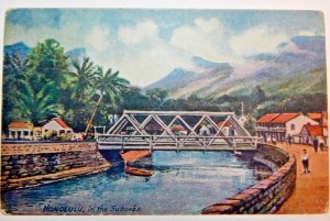 Vintage 1920s View of the HONOLULU IN THE SUBURBS Hawaii Artist Postcard