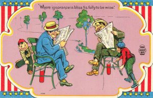 Fourth of July Firecrackers Men Reading Embossed Postcard