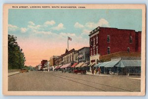 Manchester Connecticut CT Postcard Main Street Looking North Buildings Road 1940