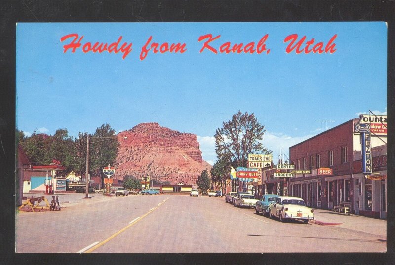 HOWDY FROM KANAB UTAH DOWNTOWN STREET SCENE OLD CARS VINTAGE POSTCARD