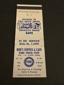 Vintage Matchbook Cover Bob's Service & Cafe Truck Stop Cloud, Minnesota MB181