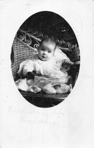 Young Baby Portrait On Chair Real Photo Antique Postcard K30472