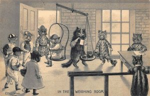 Louis Wain Cats In The Weighing Room Hartman Publisher RARE Embossed Postcard