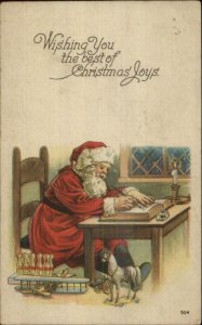 Christmas - Santa Claus at Desk Making List #504 c1920 Postcard