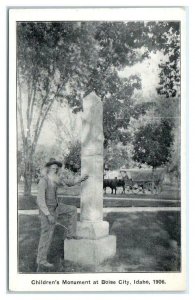 BOISE CITY, Idaho ID ~ Ezra Meeker CHILDREN'S MONUMENT 1906  Postcard