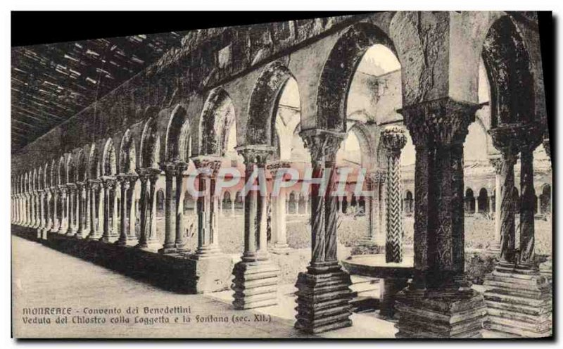 Postcard Old Moreale Convento dei Benedettini Veduta Del Chlastra Colla e Log...