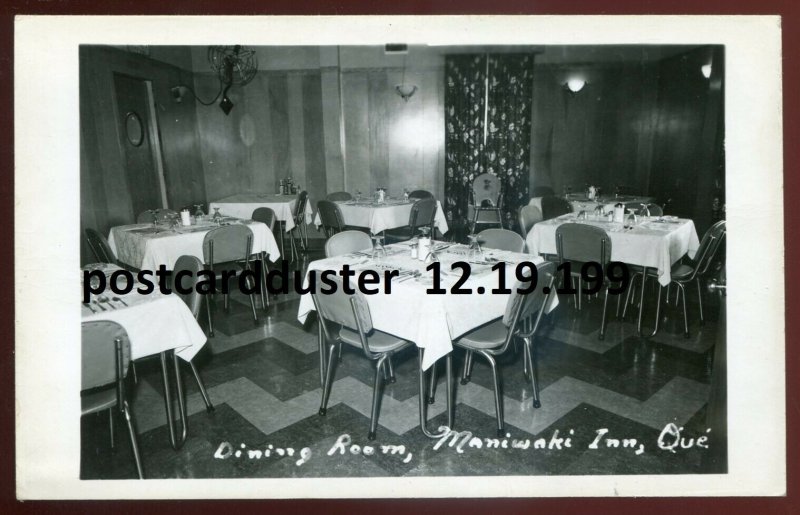 dc222 - MANIWAKI Quebec 1940s Inn Interior. Dining Room. Real Photo Postcard