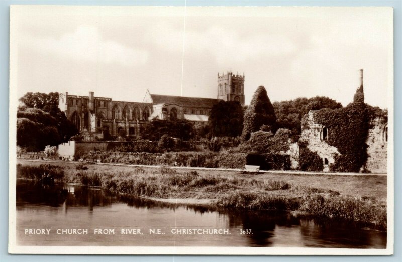 Postcard England UK Christchurch Priory Church From River RPPC 1936 Photo AD6