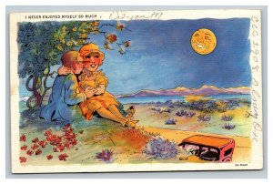 Vintage 1935 Comic Postcard Romantic Couple Looking at the Moon