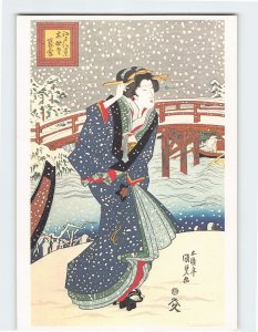 Postcard Evening snow by Kunisada Tokyo Japan