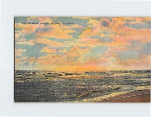 Postcard Sparkling Surf On The Coast At Sunrise