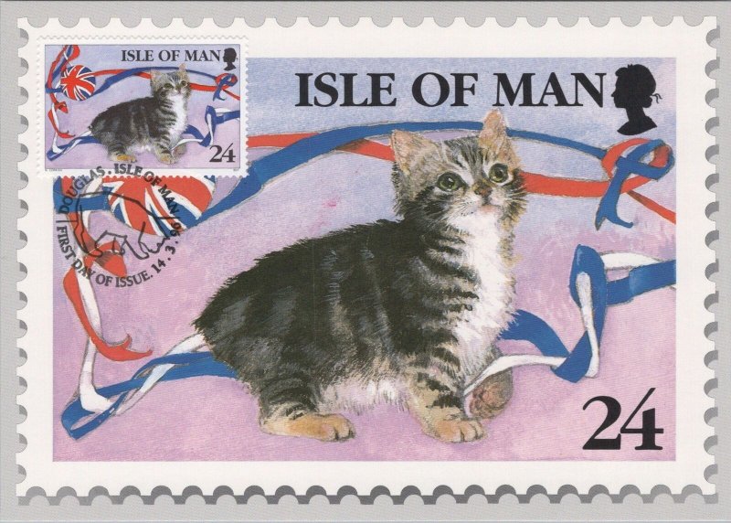 Animals Postcard - Isle of Man, Manx Cats, 1st Day of Issue Stamp  Ref.RR15736