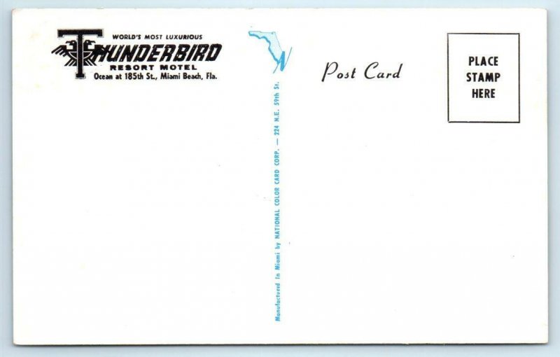 MIAMI BEACH, Florida FL ~ Roadside THUNDERBIRD RESORT MOTEL c1950s Postcard