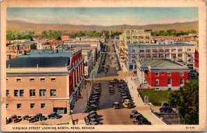 Linen Postcard Virginia Street Looking North in Reno, Nevada