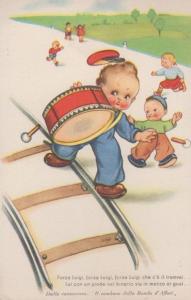 French Child Drummer Boy Drum Brass Band Cute Comic Humour France Postcard
