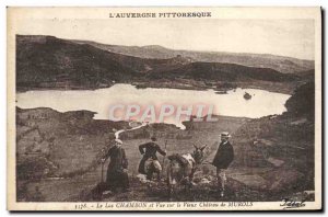 Old Postcard L & # 39Auvergne Picturesque Lake Chambon and view of the old ca...