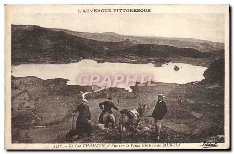 Old Postcard L & # 39Auvergne Picturesque Lake Chambon and view of the old ca...