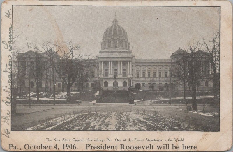 Postcard PA State Capitol Oct 4 1906 President Theodore Roosevelt Will Be There