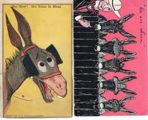 Donkeys We Are Seven Maud 2x Incl REAL Moving Rotating Old Comic Postcard s