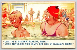 1939 Mad Ladies Pool Bathing Don't Be So Blooming Missus! Posted Postcard