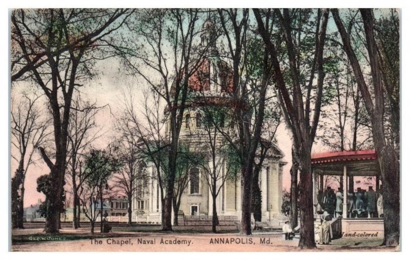 1909 US Naval Academy Chapel, Annapolis MD Hand-Colored Postcard Danforth Family