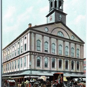 c1910s Boston, MA Faneuil Hall Quincy Market Postcard Horse Wagon Carriages A118