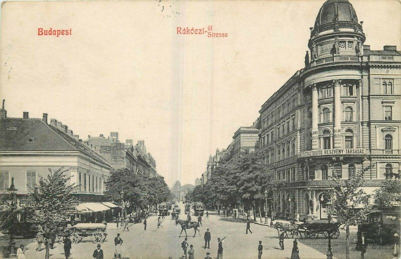 Budapest 1916 Rakoczi strasse animated street policeman trams