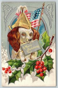 Christmas~Patriotic Puppy Dog Waves Flag~Paper Helmet~Sword~Silver Back~Embossed