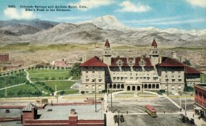 USA Colorado Springs and Antlers Hotel Colorado Pikes Peak Postcard 07.46