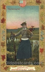 Hunting Woman in Sports 1909 some corner wear, postal used 1909