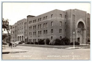 1944 Masonic Temple Building Cars Hastings Nebraska NE RPPC Photo Postcard