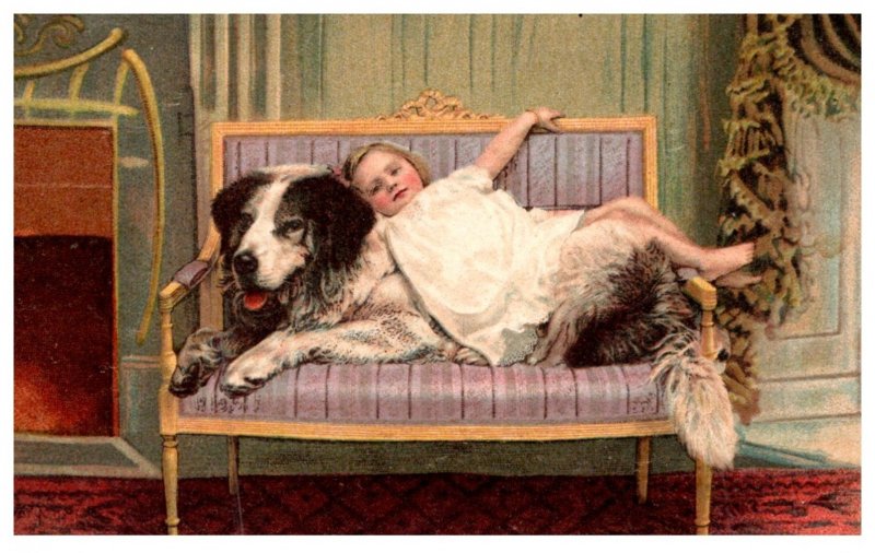 Dog , Girl laying  on Large dog