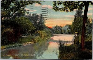 Postcard MO Springfield Elfindale Lake man at lake